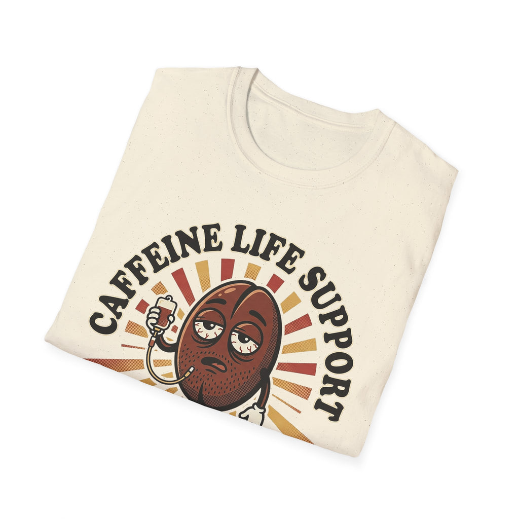 Caffeine Life Support T-Shirt in Natural, “CAFFEINE LIFE SUPPORT” graphic on chest