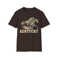 Brown t-shirt with jockey on galloping racehorse and 'KENTUCKY' graphic print