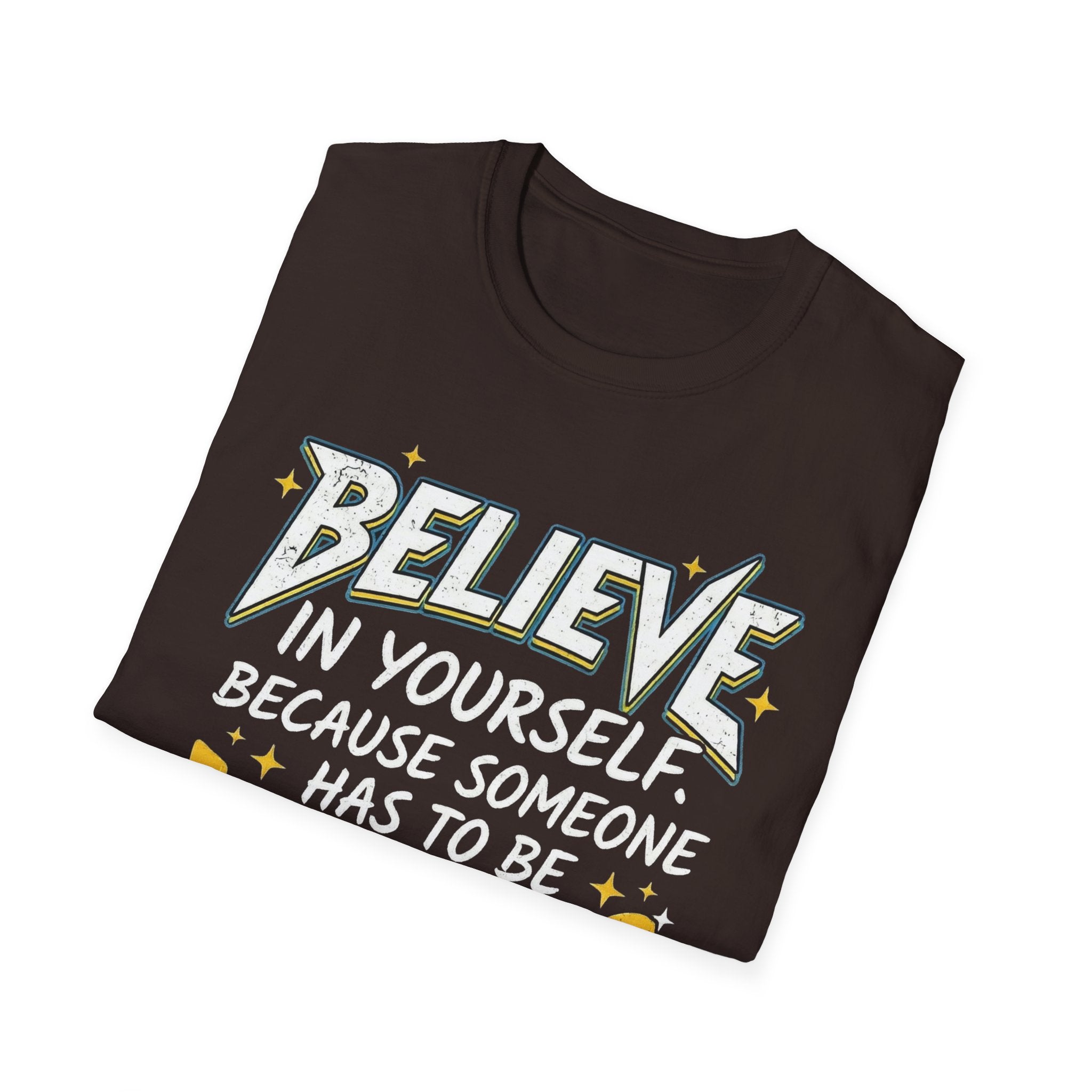 Funny T-Shirt mit Zitat-Aufdruck „BE… IN YOURSELF“, dunkelbraun