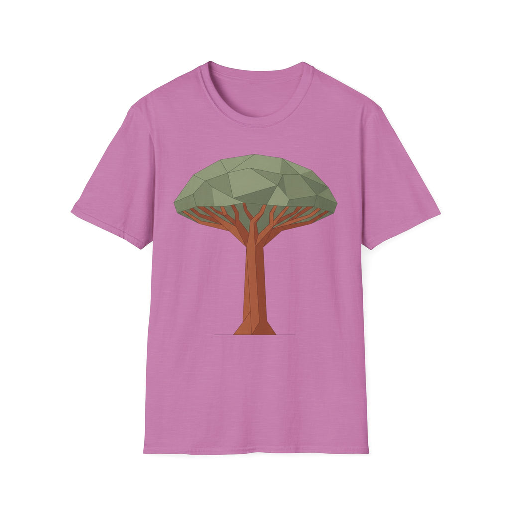 Violette T‑Shirt mit geometrischem Drachenblutbaum-Grafikmotiv auf der Brust