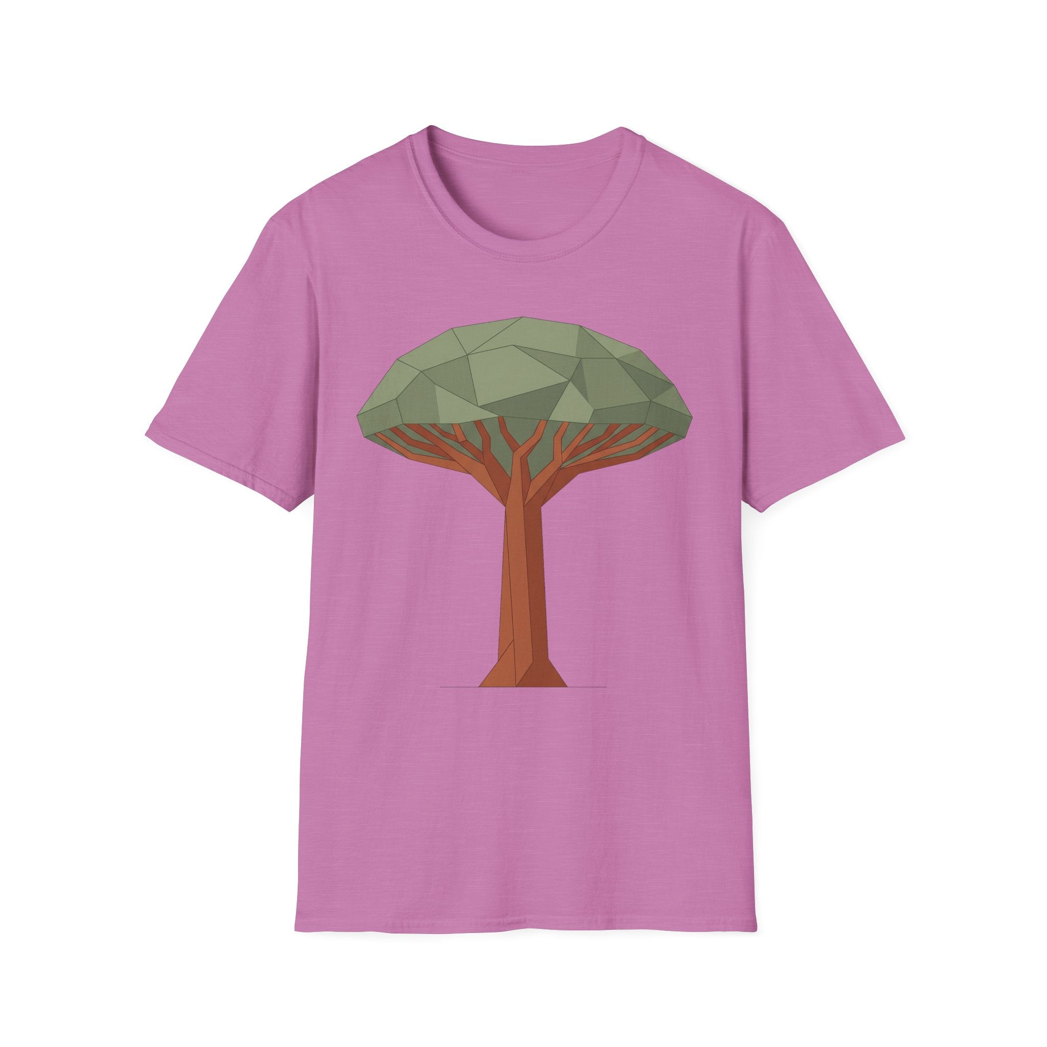 Violette T‑Shirt mit geometrischem Drachenblutbaum-Grafikmotiv auf der Brust