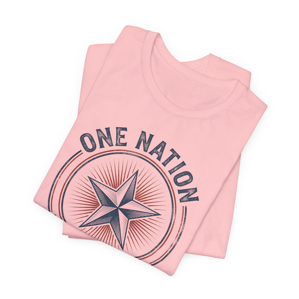 Peach T-shirt with circular star emblem and 'ONE NATION UNDER GOD' text