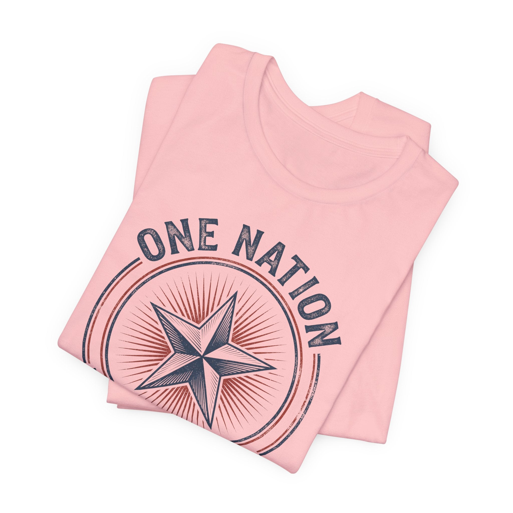 Peach T-shirt with circular star emblem and 'ONE NATION UNDER GOD' text