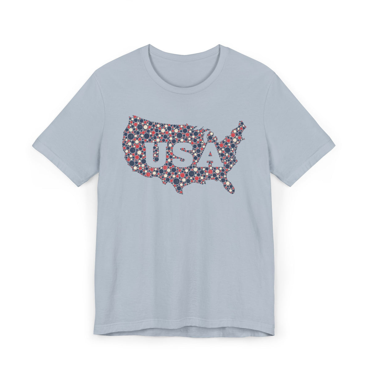 Light blue-gray T-shirt with colorful floral USA outline graphic and "USA" text