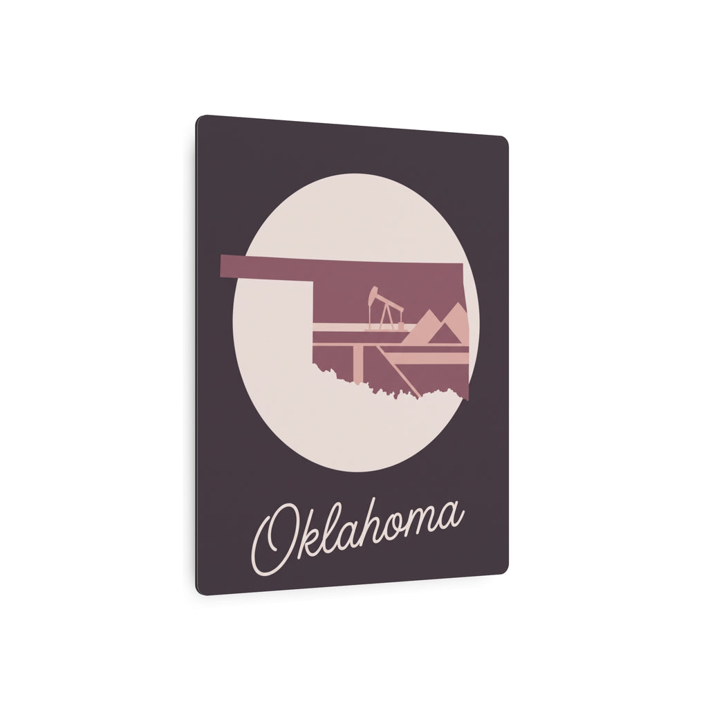 Mauve Oklahoma wall art with circular skyline graphic and “Oklahoma” cursive text