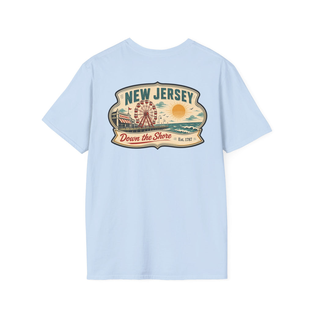 Light blue T-shirt with New Jersey "Down the Shore" graphic