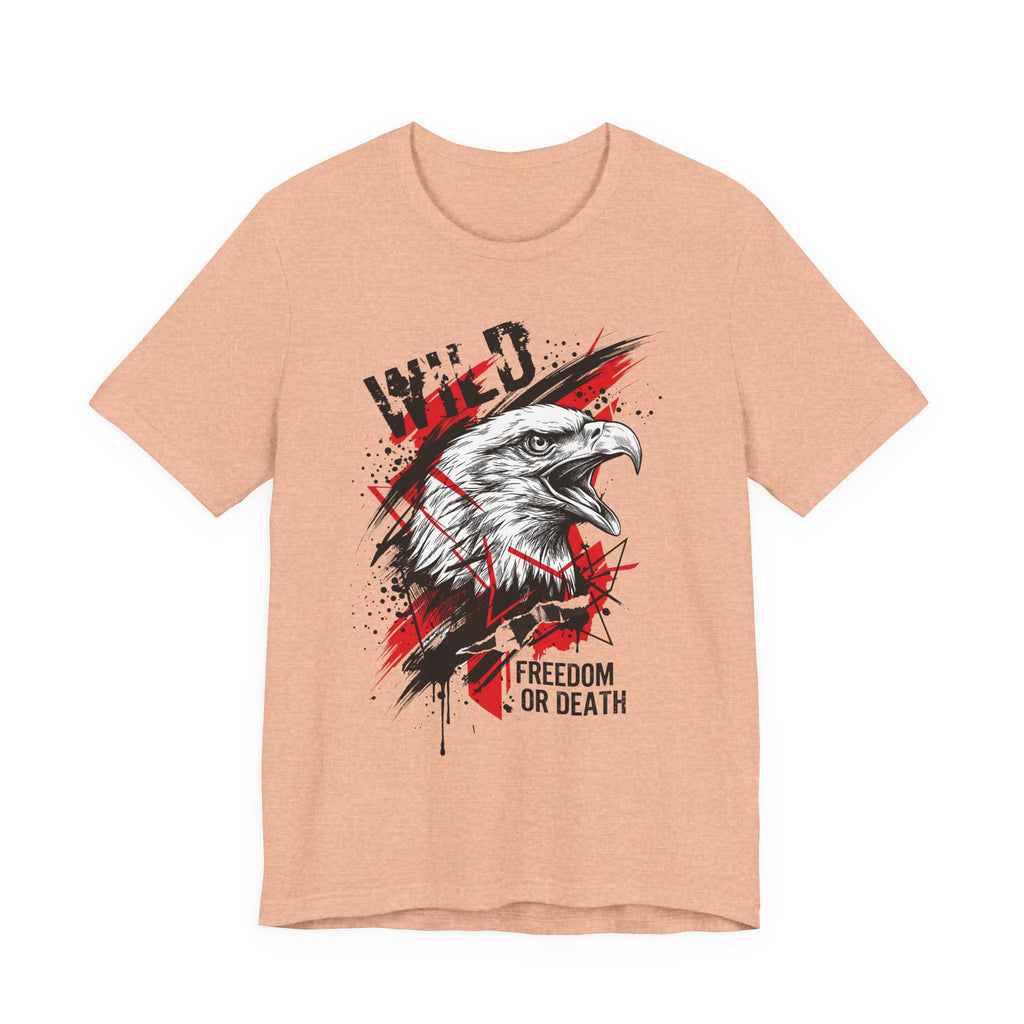 Peach t-shirt with eagle head graphic and “Freedom or Death” text