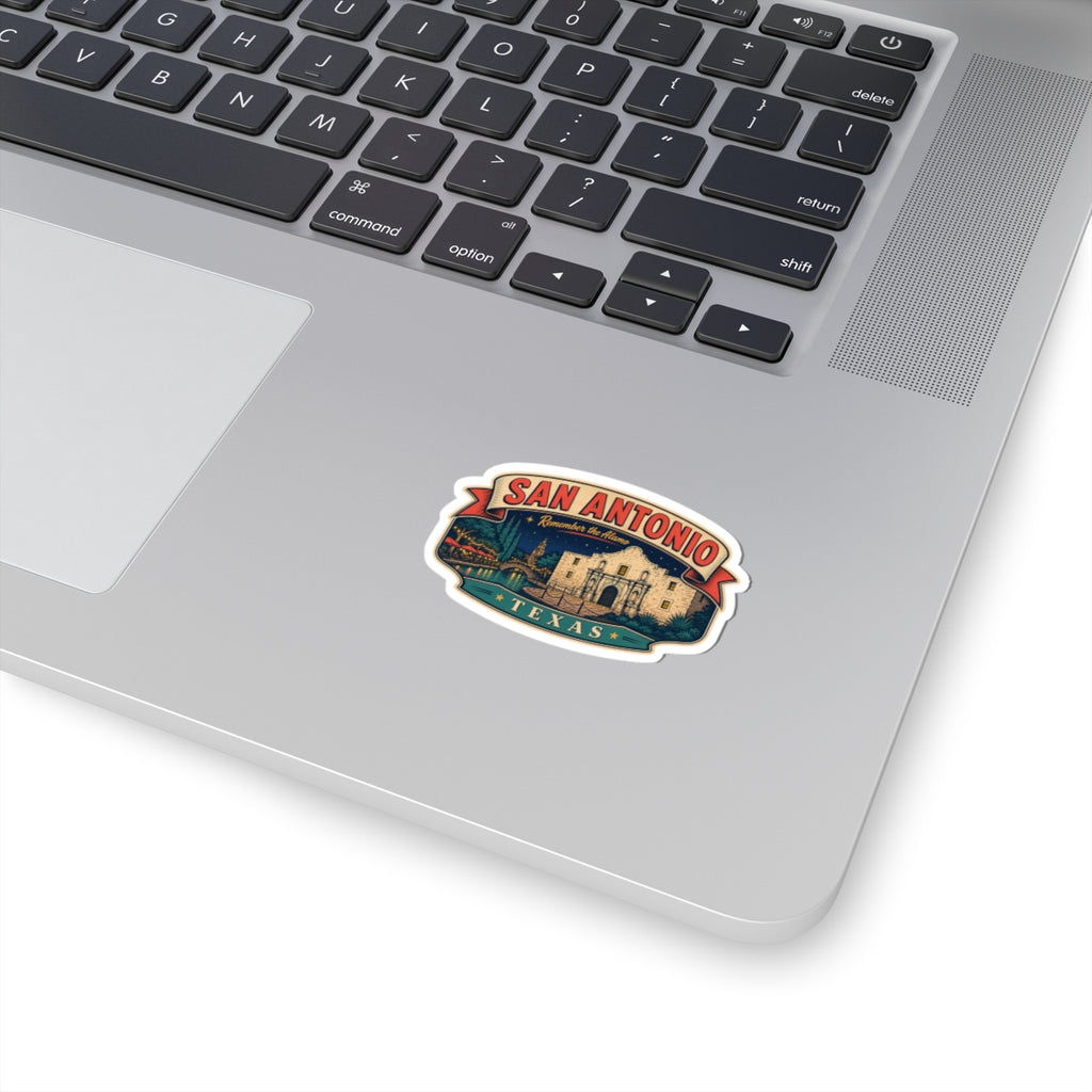 San Antonio luggage tag sticker, retro badge with Alamo and Texas text