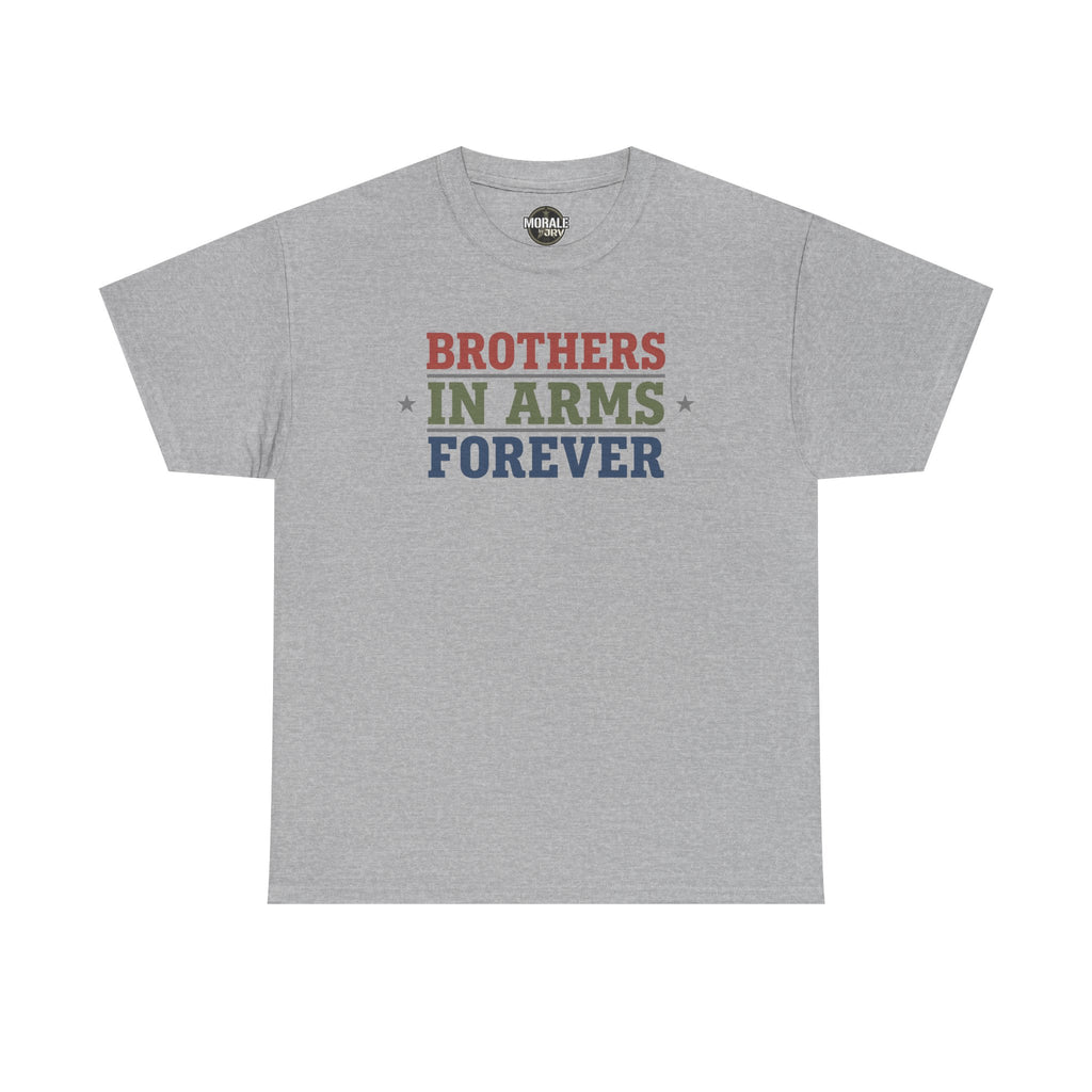 Sport grey crewneck tee with "BROTHERS IN ARMS FOREVER" graphic on chest