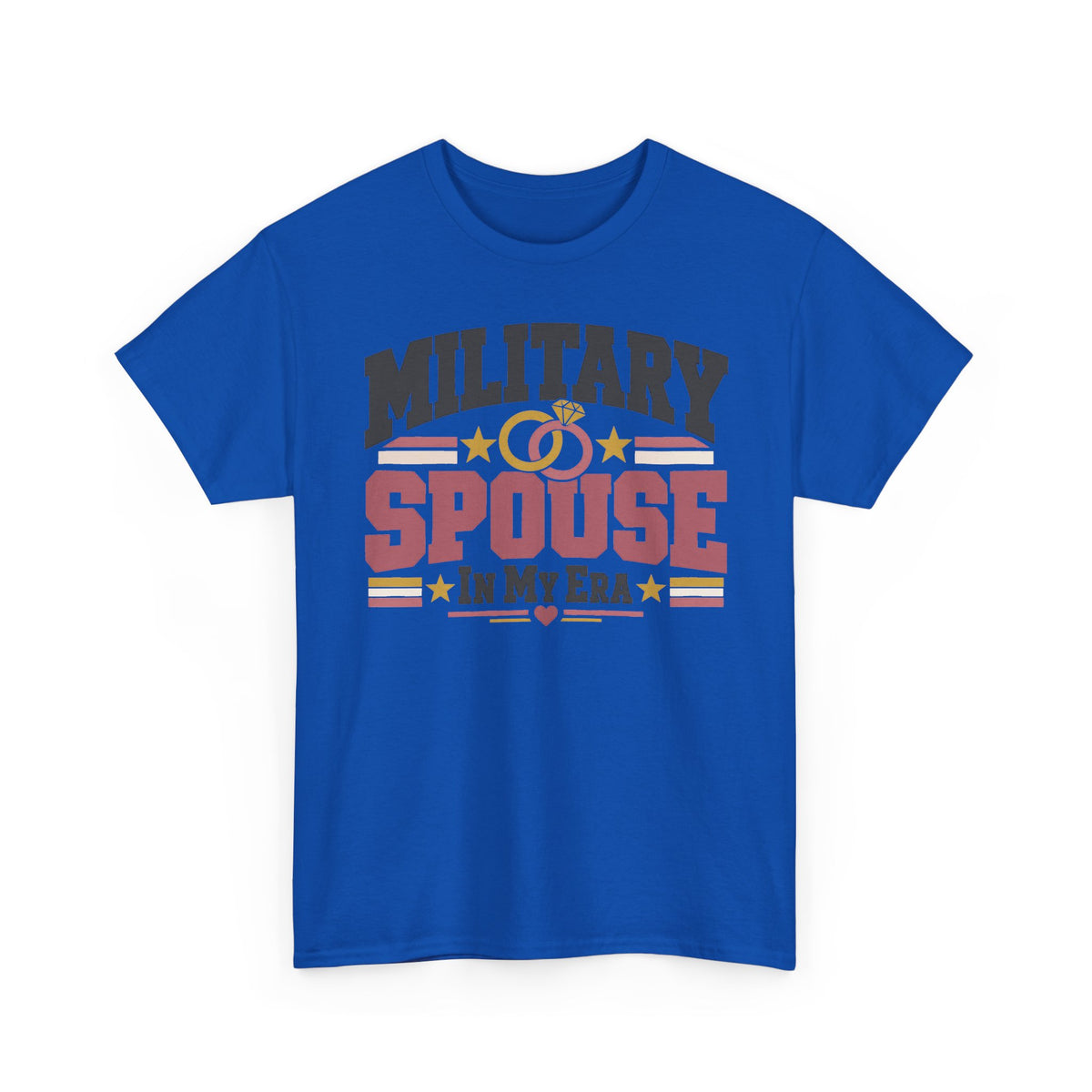 Unisex neon blue T-shirt with “MILITARY SPOUSE IN MY ERA” graphic and stars