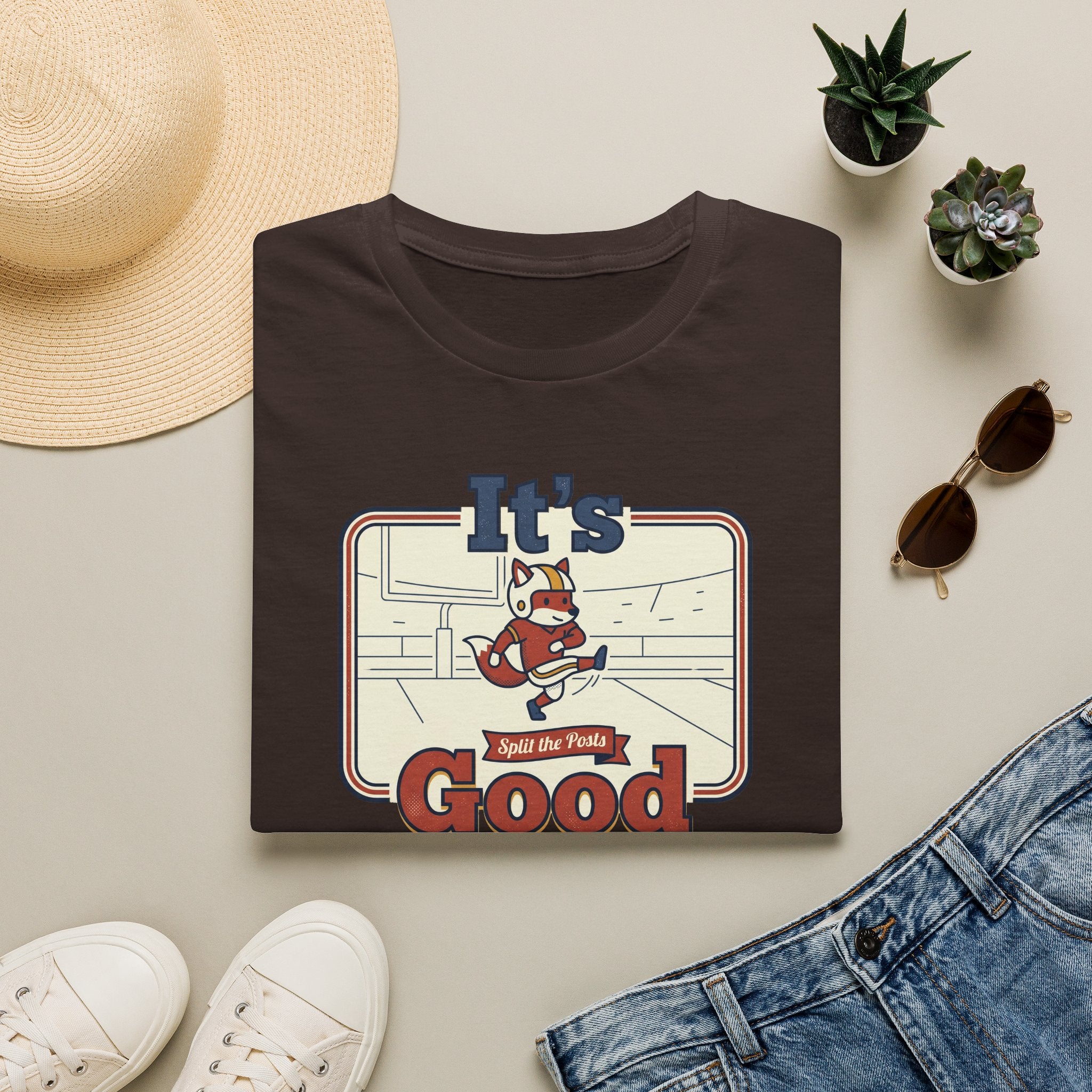 Dark chocolate crew-neck T-shirt with fox skate 'It's Good' front graphic
