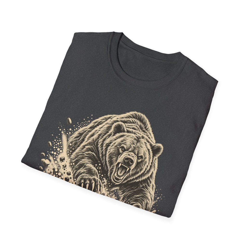 Dark heather bear graphic t-shirt with roaring bear head front print