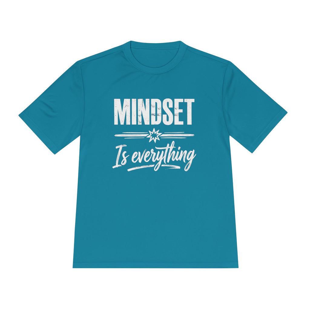 T-shirt turchese con stampa “MINDSET Is everything” in bianco
