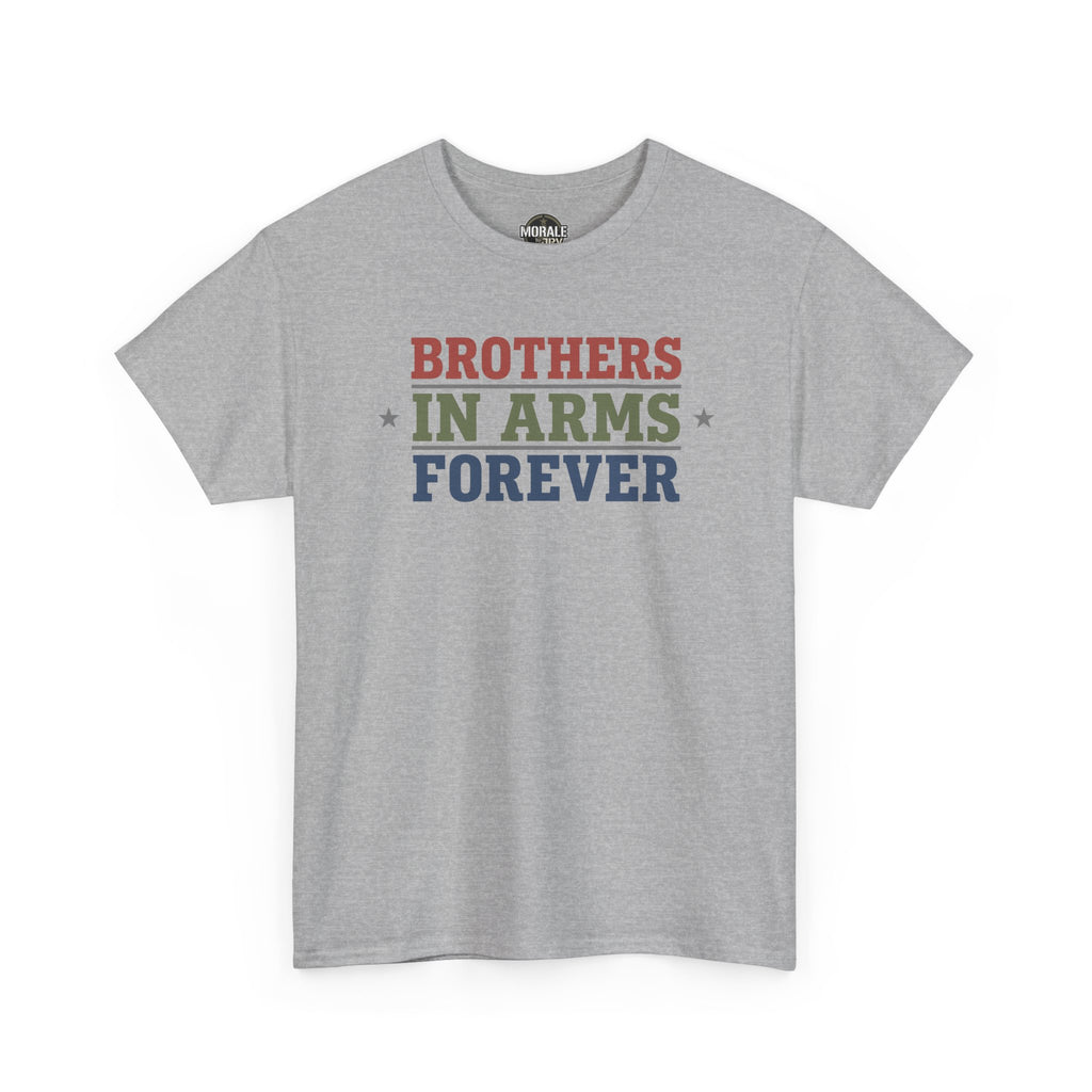 Sport grey T-shirt with multicolor 'BROTHERS IN ARMS FOREVER' star print