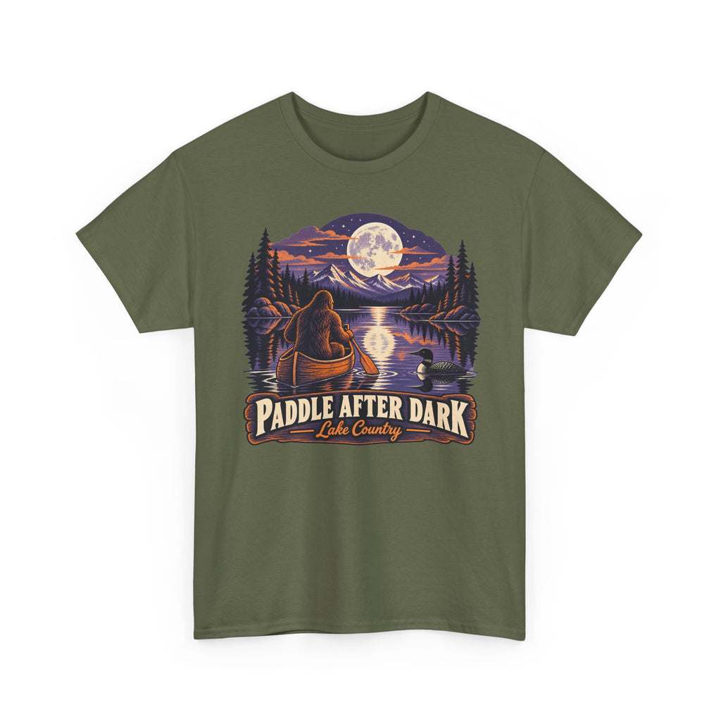 Paddle After Dark Canoe T-Shirt, Moonlit Lake Night Paddling Shirt for Men and Women, Vintage Canoeing Gift Tee