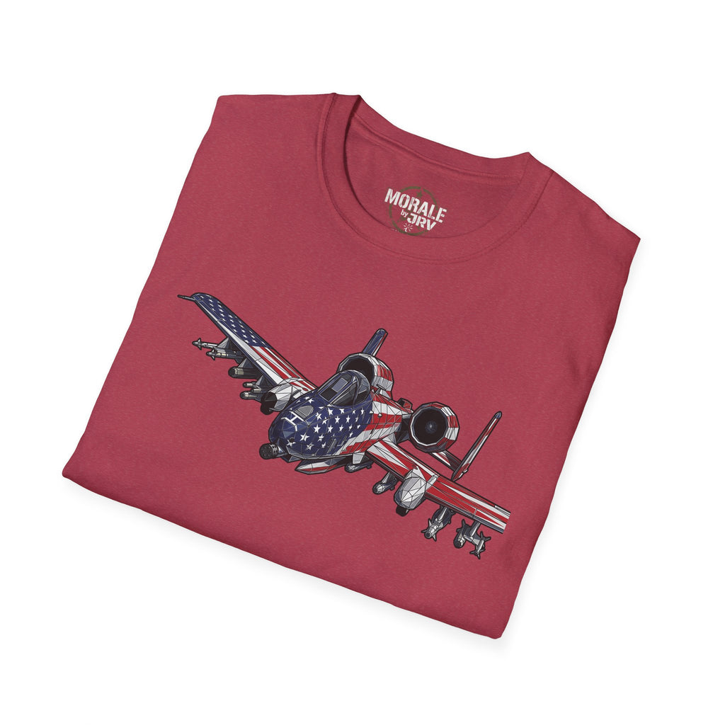 A-10 Warthog T-shirt with American-flag jet graphic on front