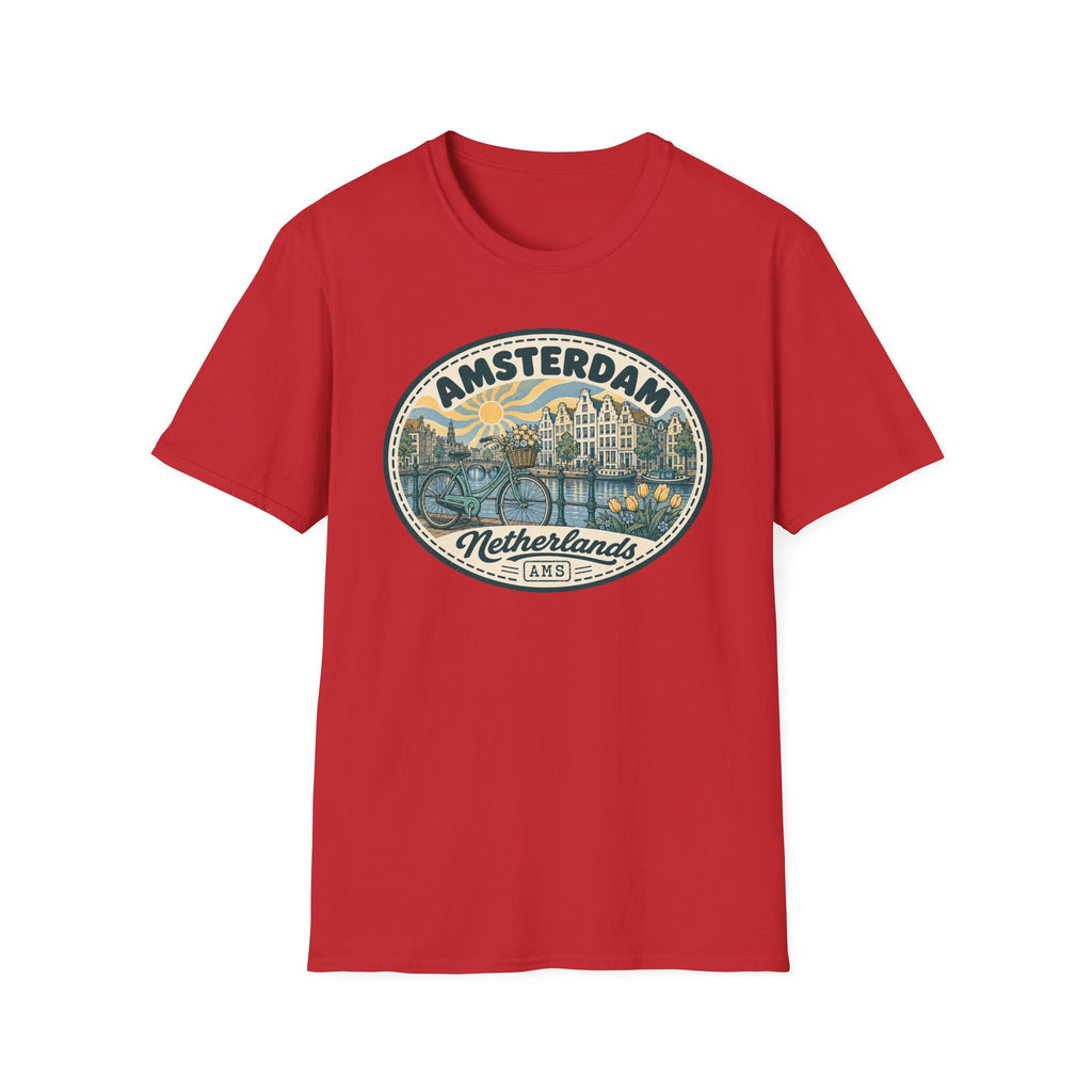 Amsterdam Vintage Cityscape T-Shirt | Netherlands Bicycle Canal Tulips