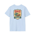 Light blue Ohio souvenir T-shirt with large Ohio crest graphic on the chest