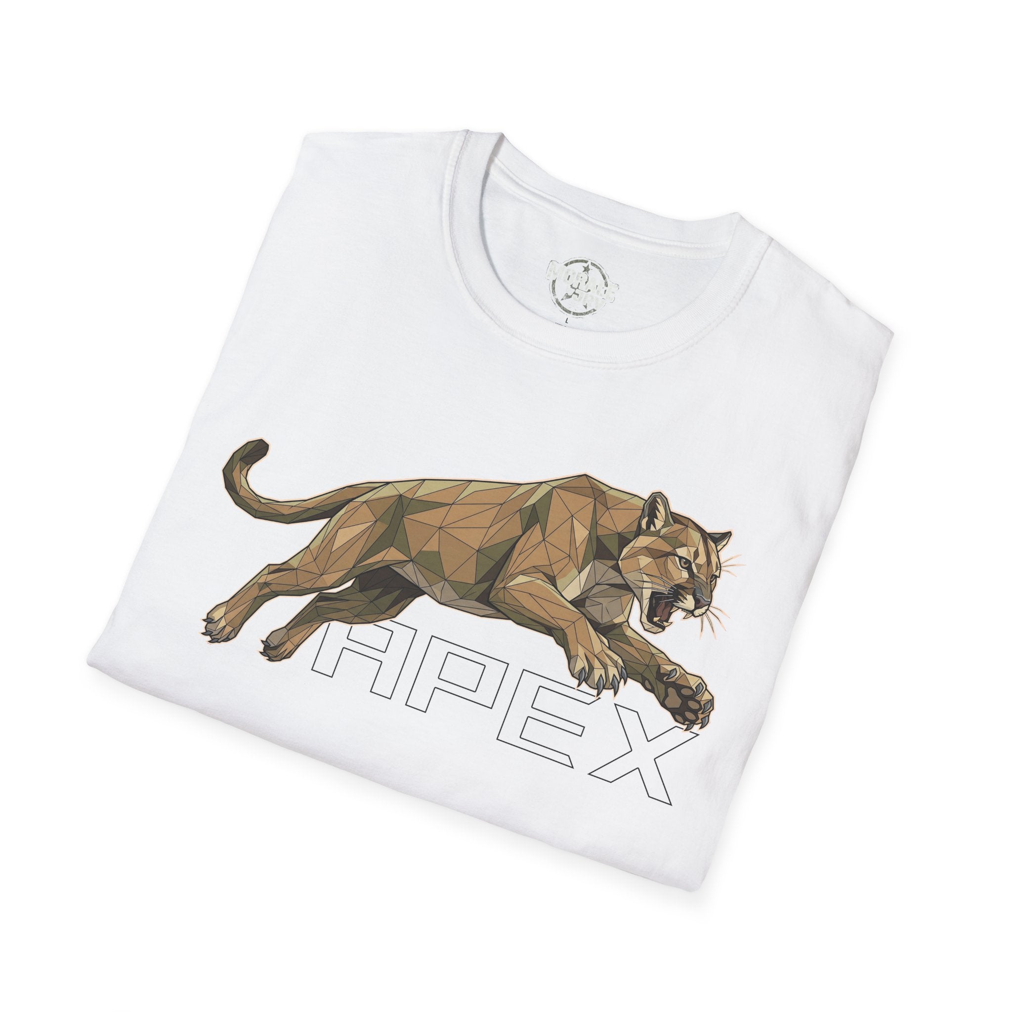 Leaping Cougar graphic tee, white: geometric cougar with “HYPER” text