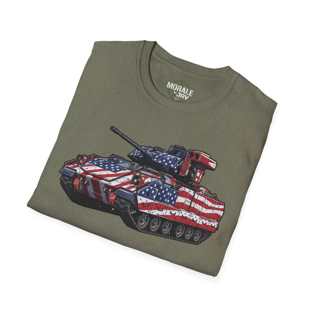 Tank T-shirt with US flag tank graphic, Heather Military Green