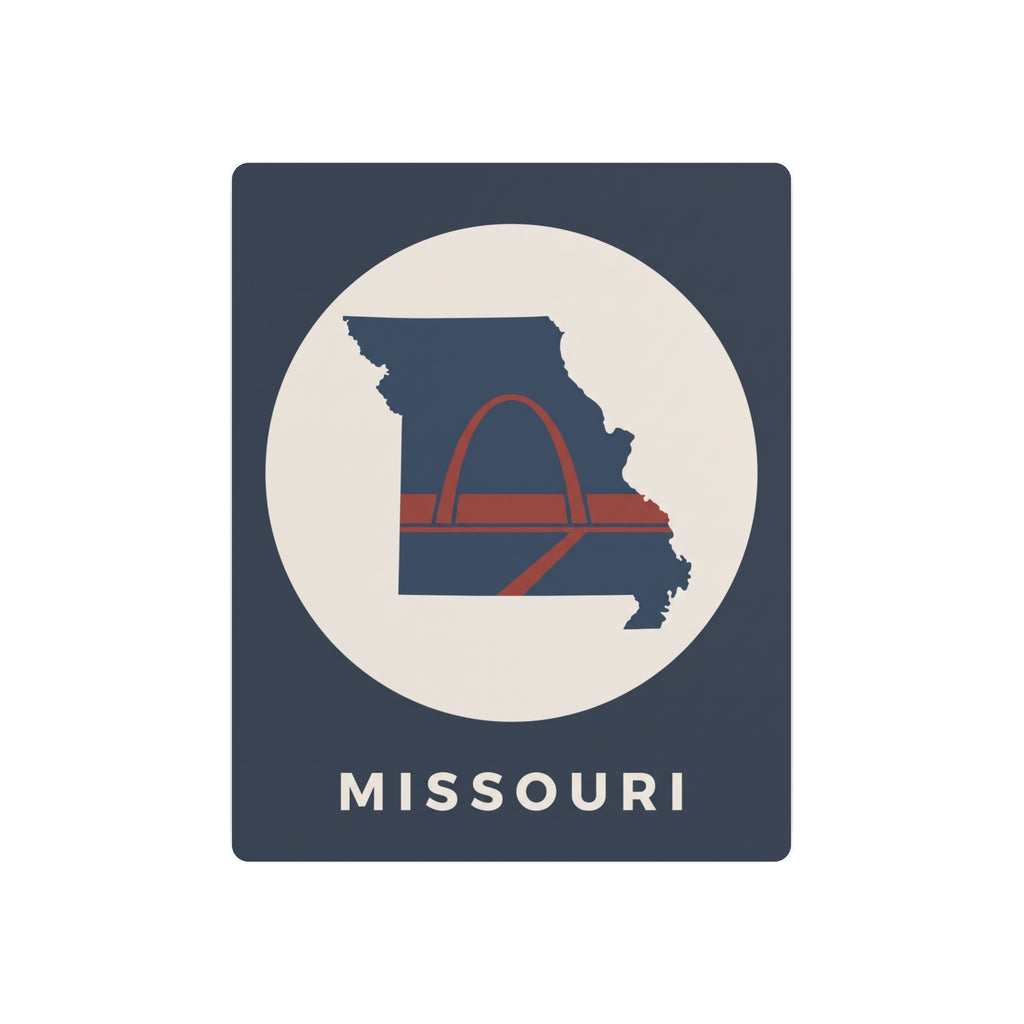 Missouri metal map art sign with Gateway Arch graphic and MISSOURI text