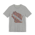 Heather gray Wisconsin map graphic t-shirt with colorful floral dot design