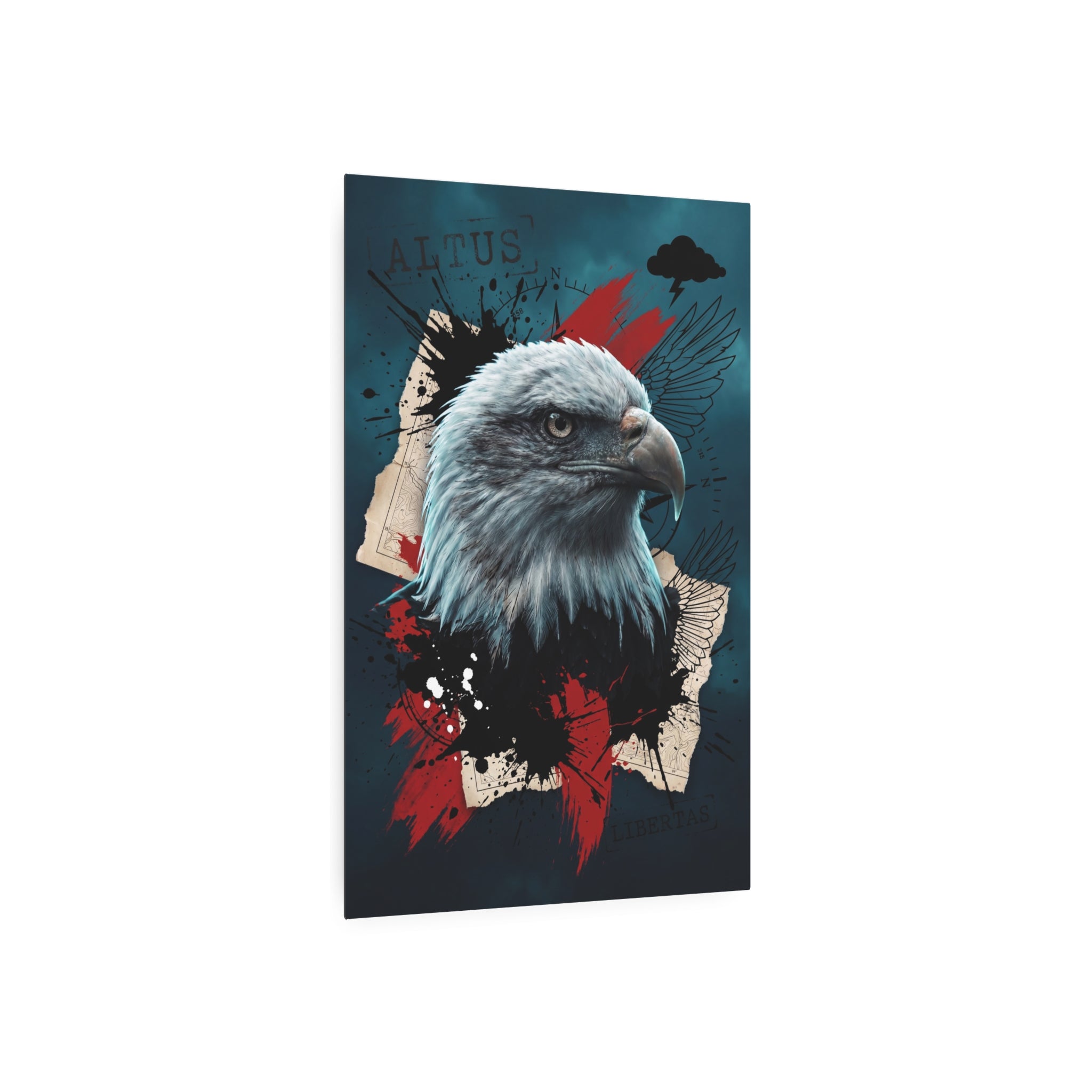Adler-Wandposter mit Nahansicht, weißes Gefieder, Flügel und Trash-Polka Spritzer