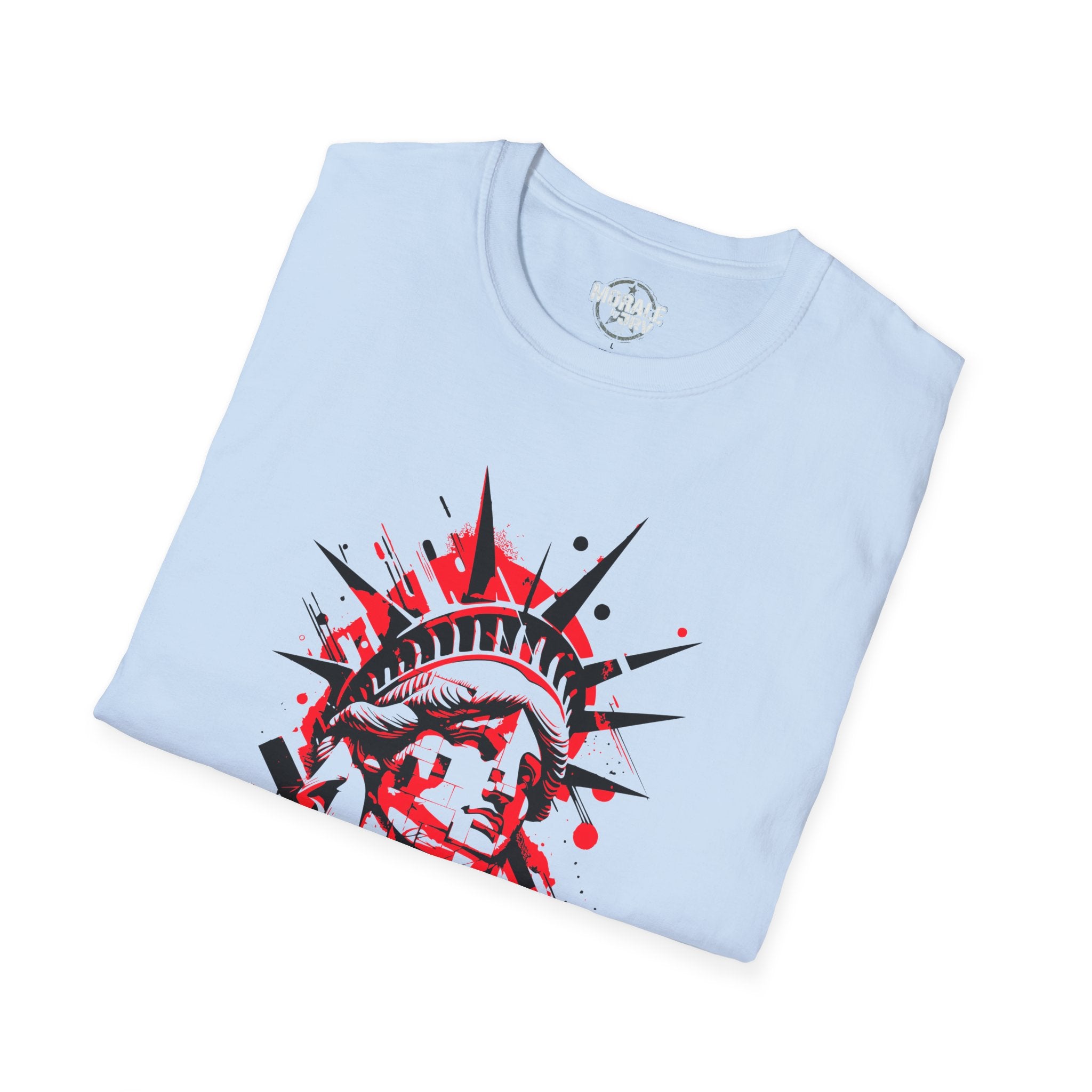 Liberty Statue graphic T-shirt in Light Blue, front Liberty statue graphic