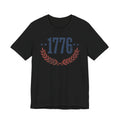 Black T-shirt with '1776' laurel wreath graphic and star accents