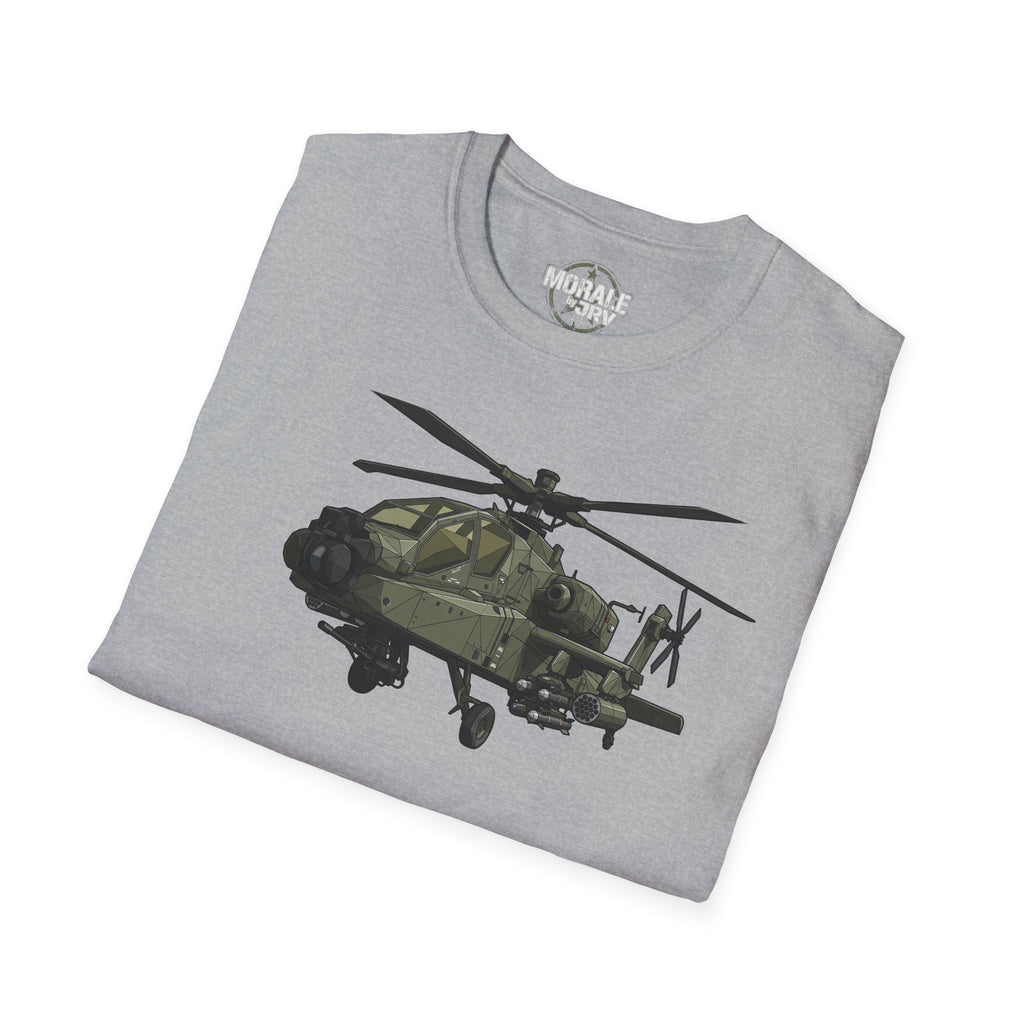 AH-64 Apache T-shirt sport grey heather, folded front with helicopter graphic