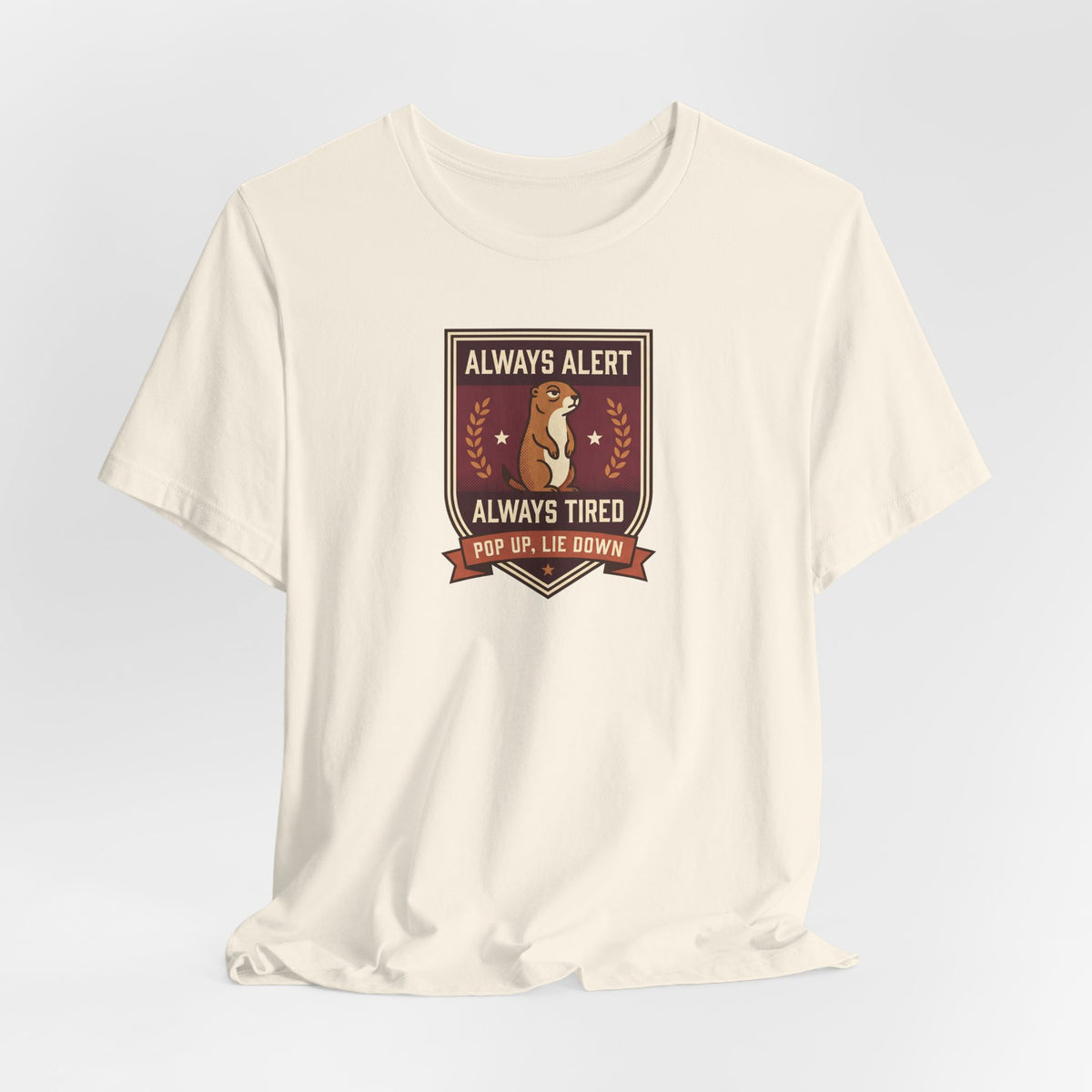 Cream squirrel crest T-shirt with badge graphic front