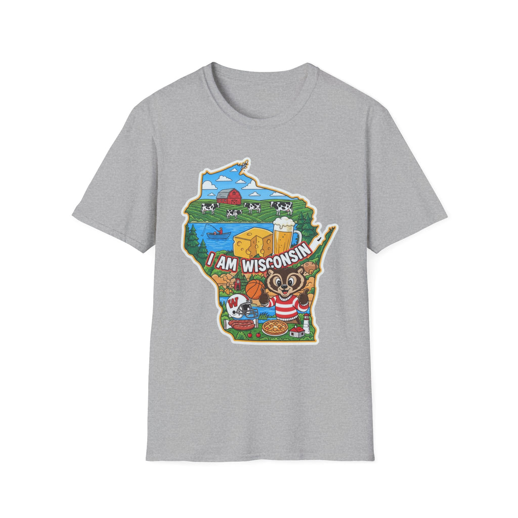 Sport Grey T-shirt with Wisconsin map graphic and I am Wisconsin lettering
