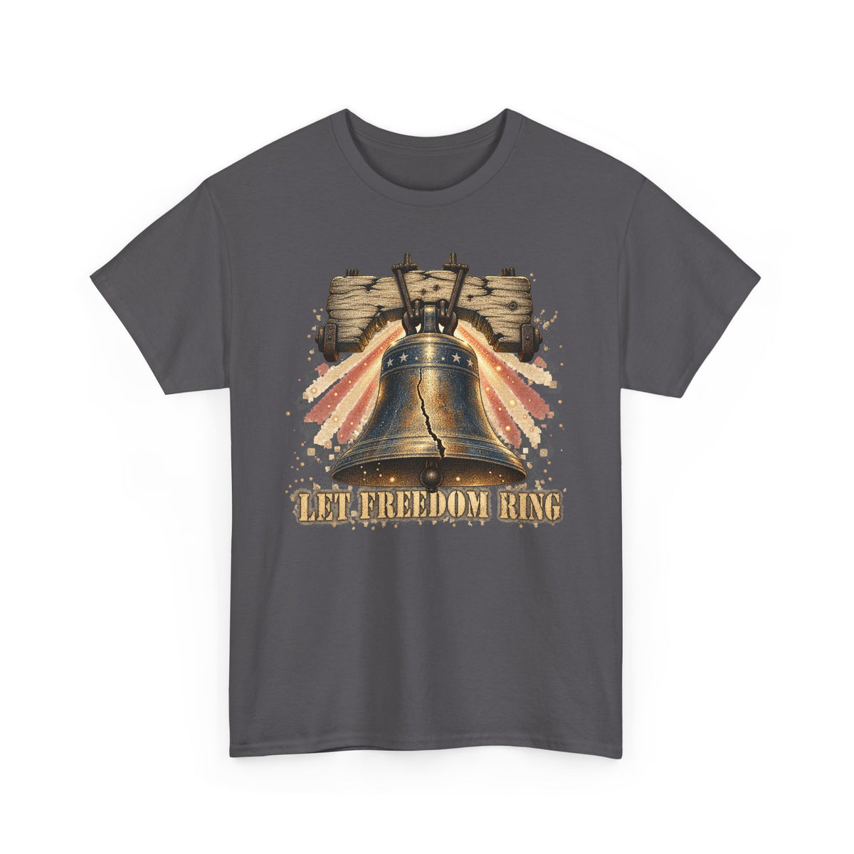Charcoal liberty bell graphic T-shirt with vintage "LET FREEDOM RING" print