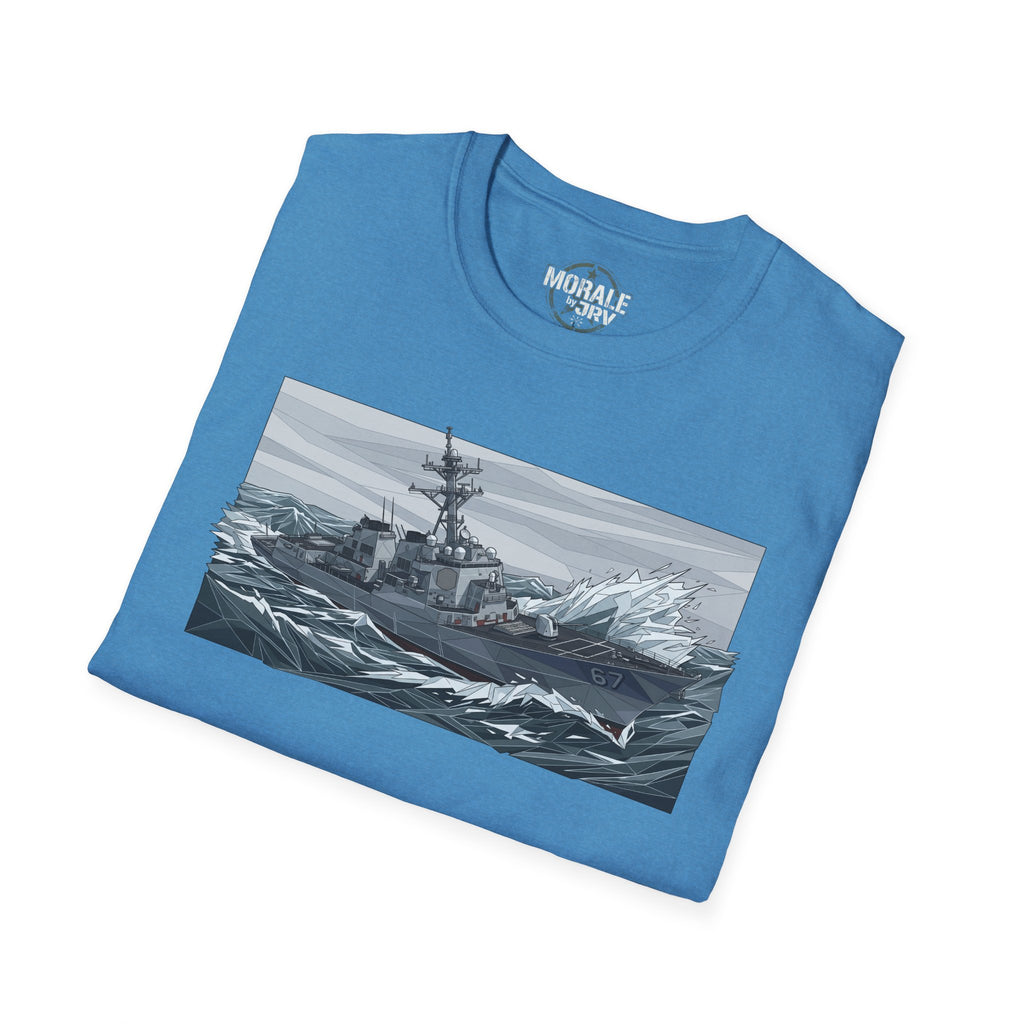 Light blue T-shirt with battleship graphic print on front