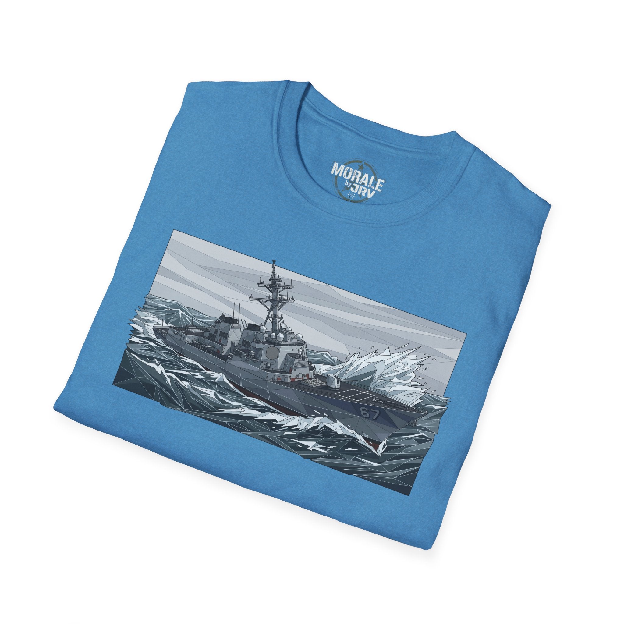 Light blue T-shirt with battleship graphic print on front