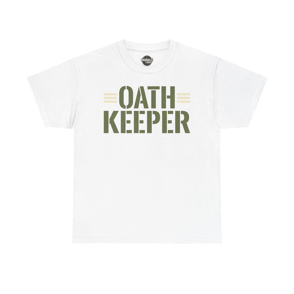 White T-shirt with crew neck and large "OATH KEEPER" front graphic print