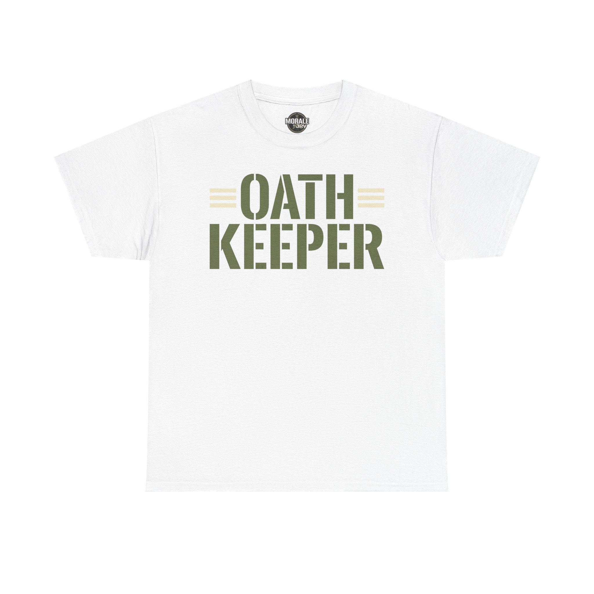 White T-shirt with crew neck and large "OATH KEEPER" front graphic print