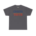Charcoal crew-neck T-shirt with 'GROUND TRUTH' graphic print on chest