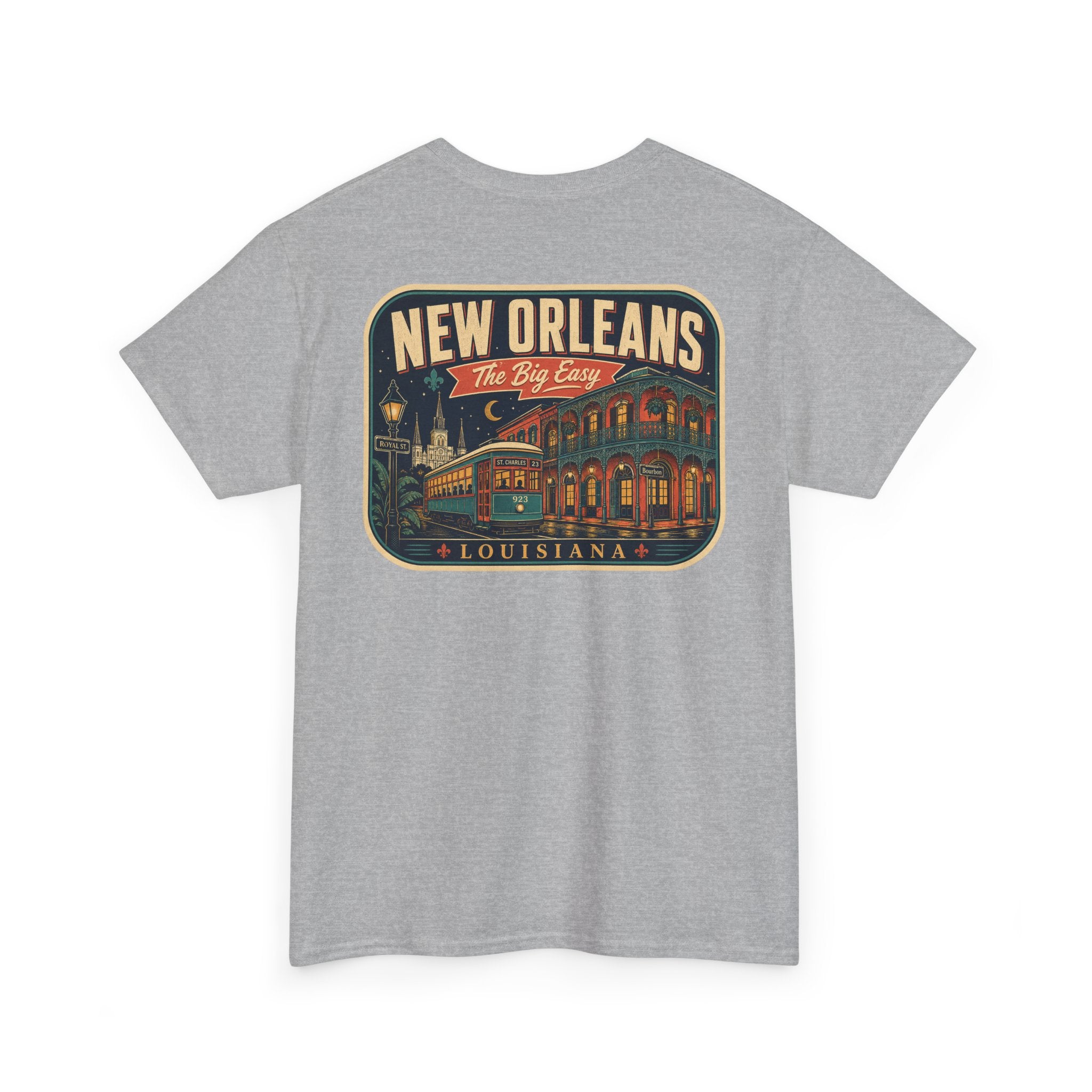 Heather gray T-shirt with New Orleans crest graphic, crew neck short sleeves