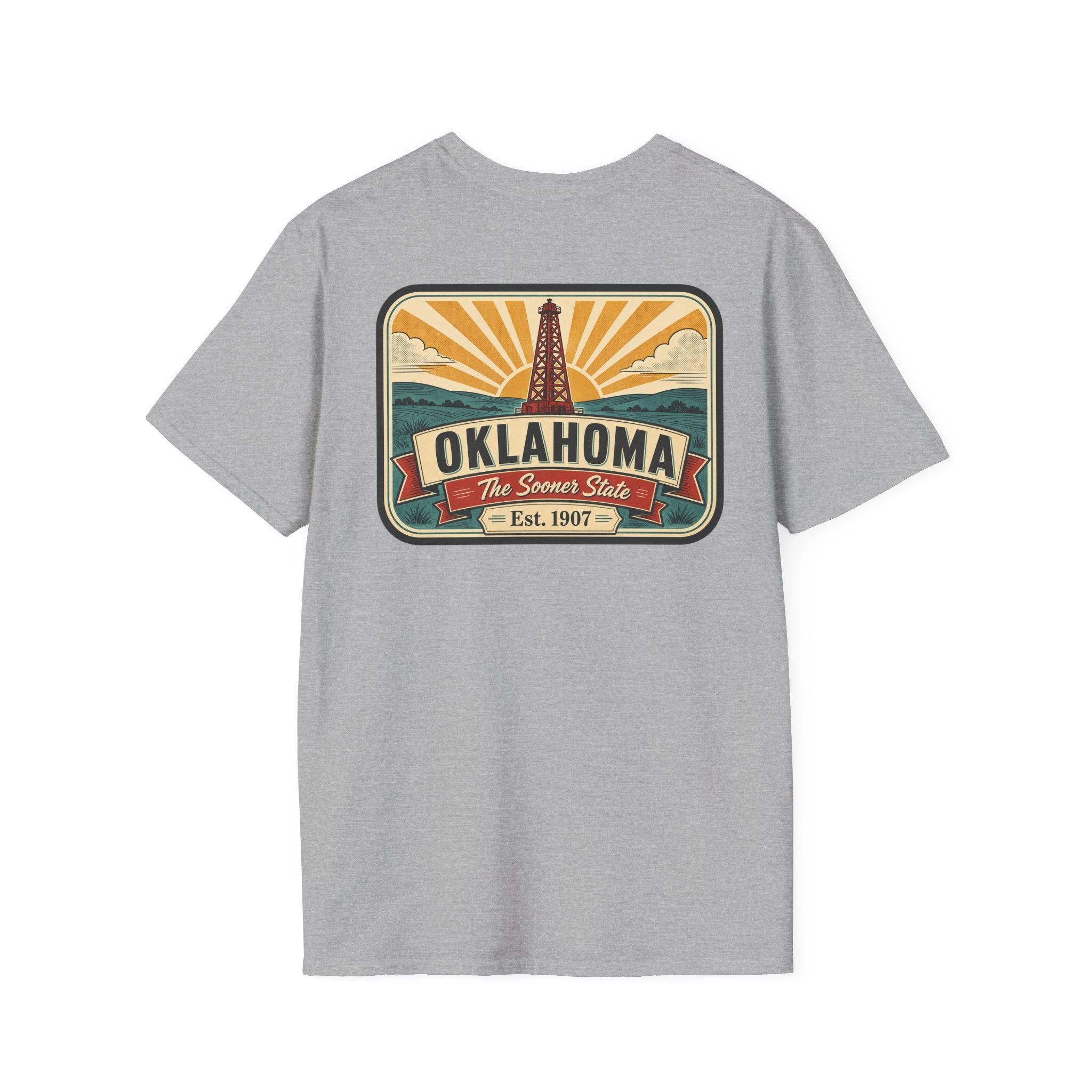 Heather grey T-shirt with rectangular Oklahoma Sooner State logo