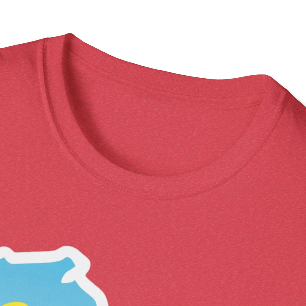 I Am Wisconsin T‑Shirt red crew neck close-up
