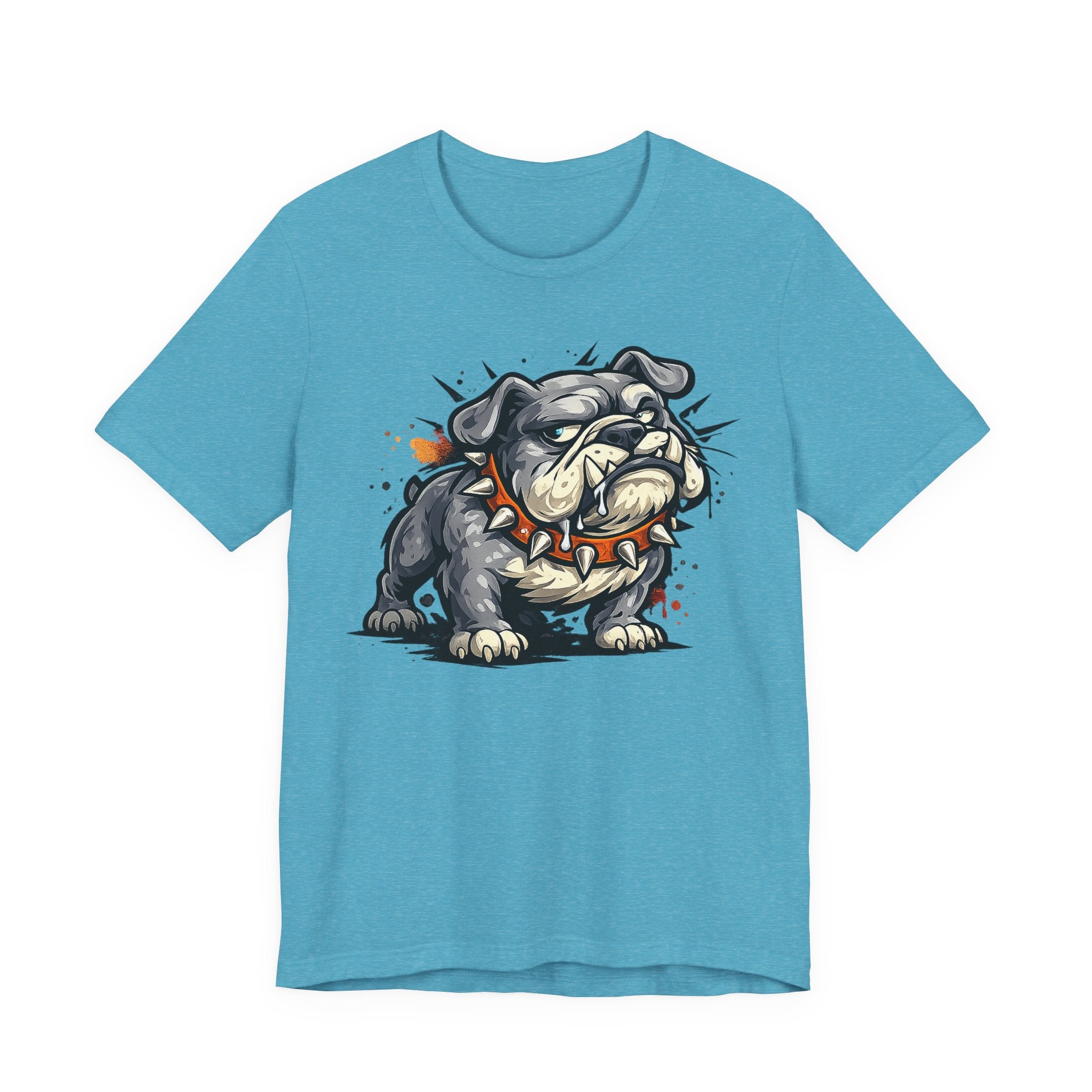 Aqua bulldog graphic T-shirt with snarling cartoon dog illustration