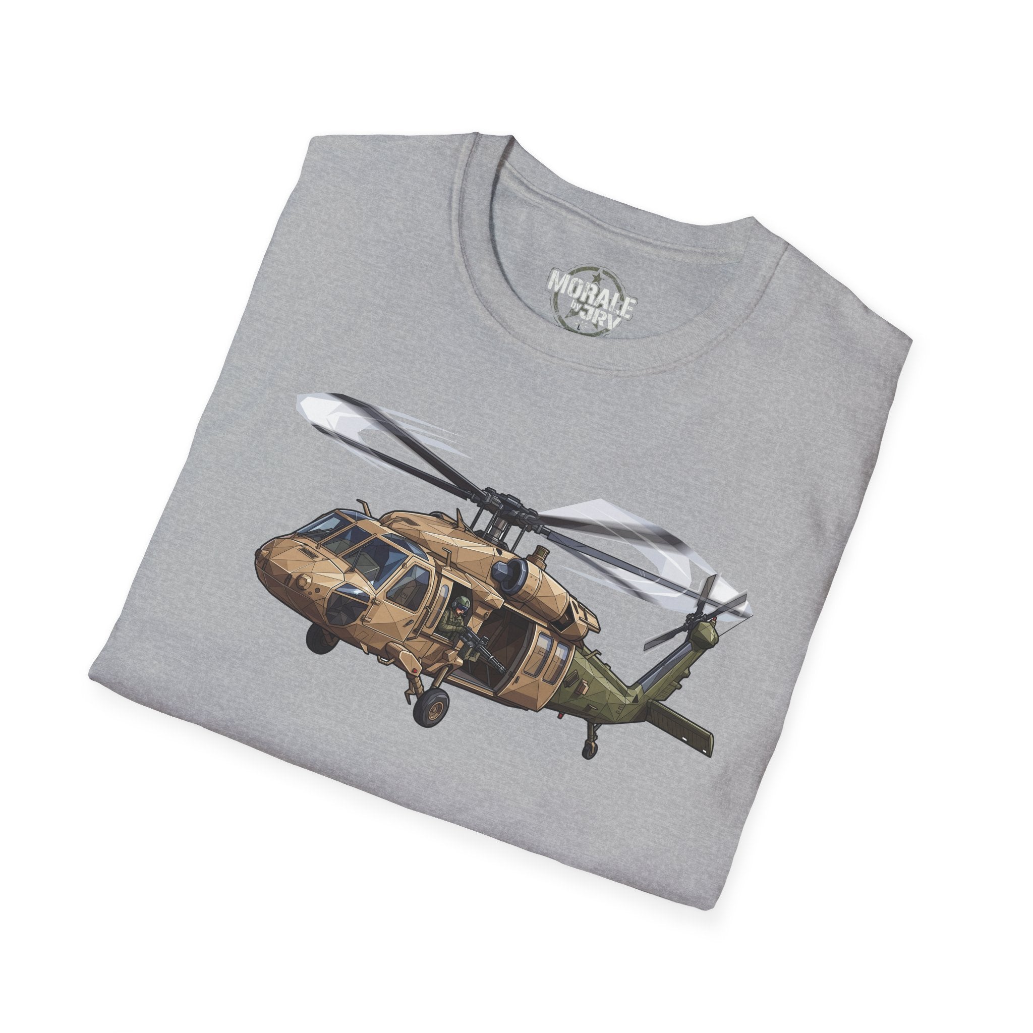 UH-60 Black Hawk T-Shirt with helicopter graphic, sport grey crewneck