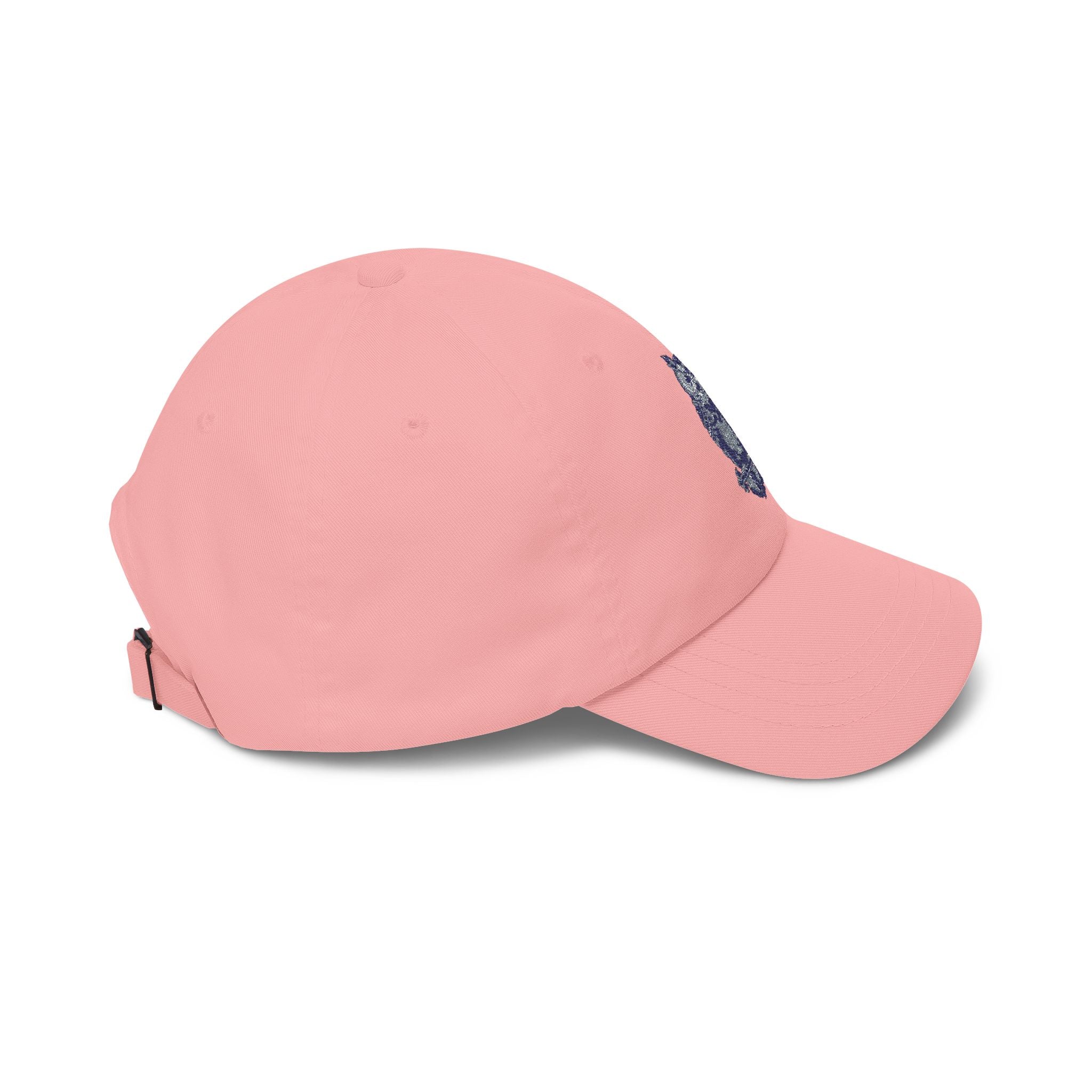 Light pink dad baseball cap with curved brim and adjustable side strap