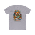 Heather gray El Paso Texas graphic T-shirt with desert mountains and sunrise artwork
