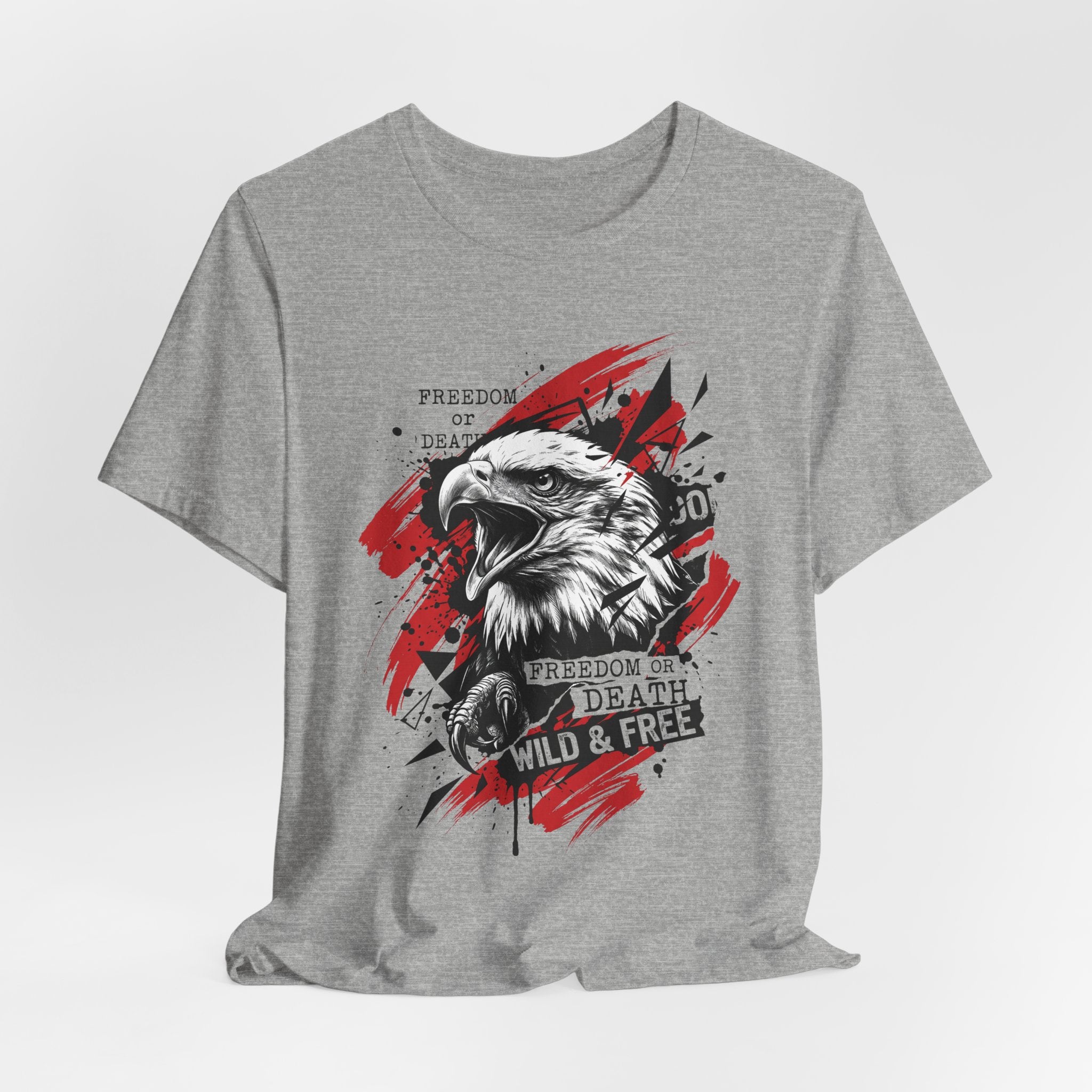 Heather grey T-shirt with red splatter eagle head graphic