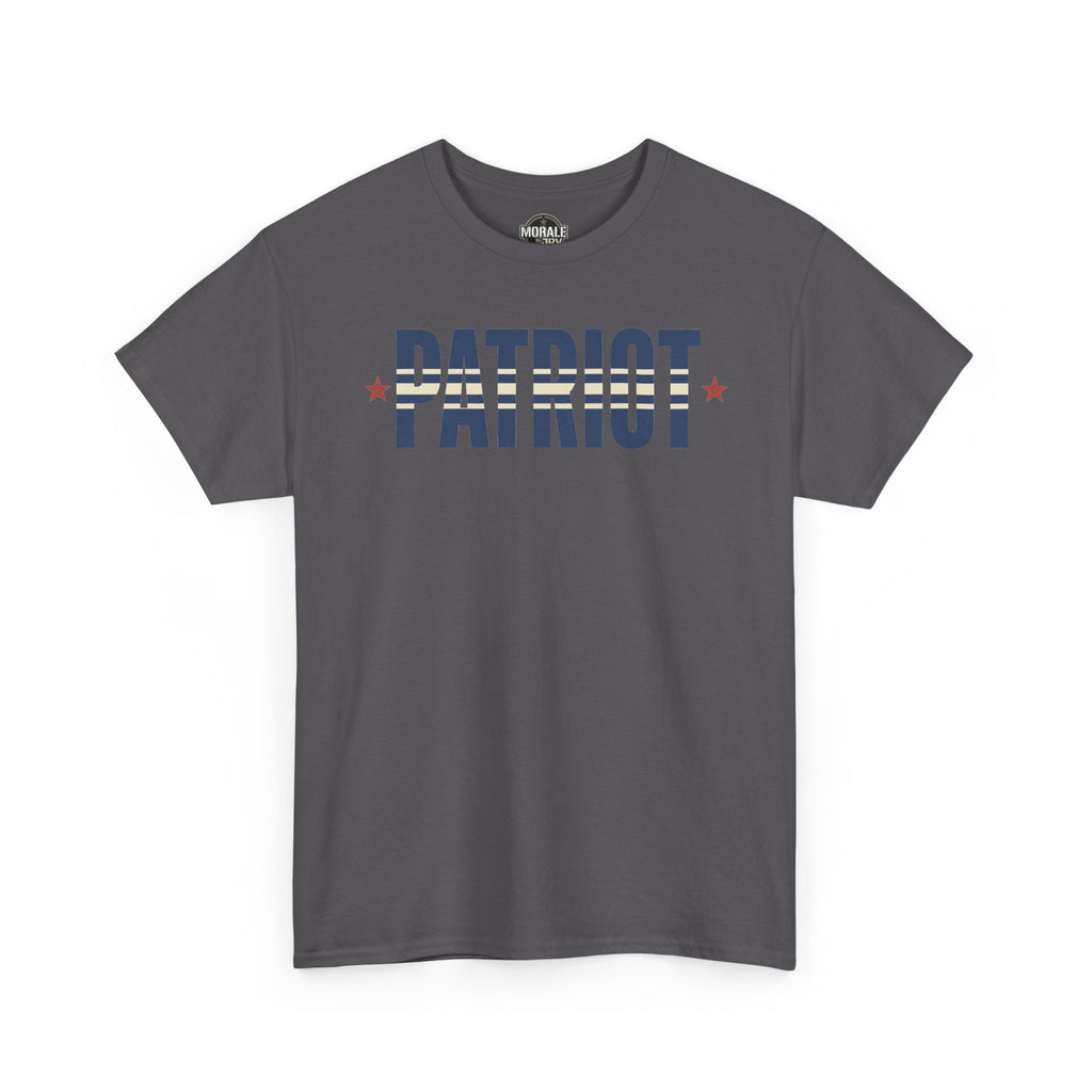 Charcoal crew-neck T-shirt with PATRIOT graphic on front