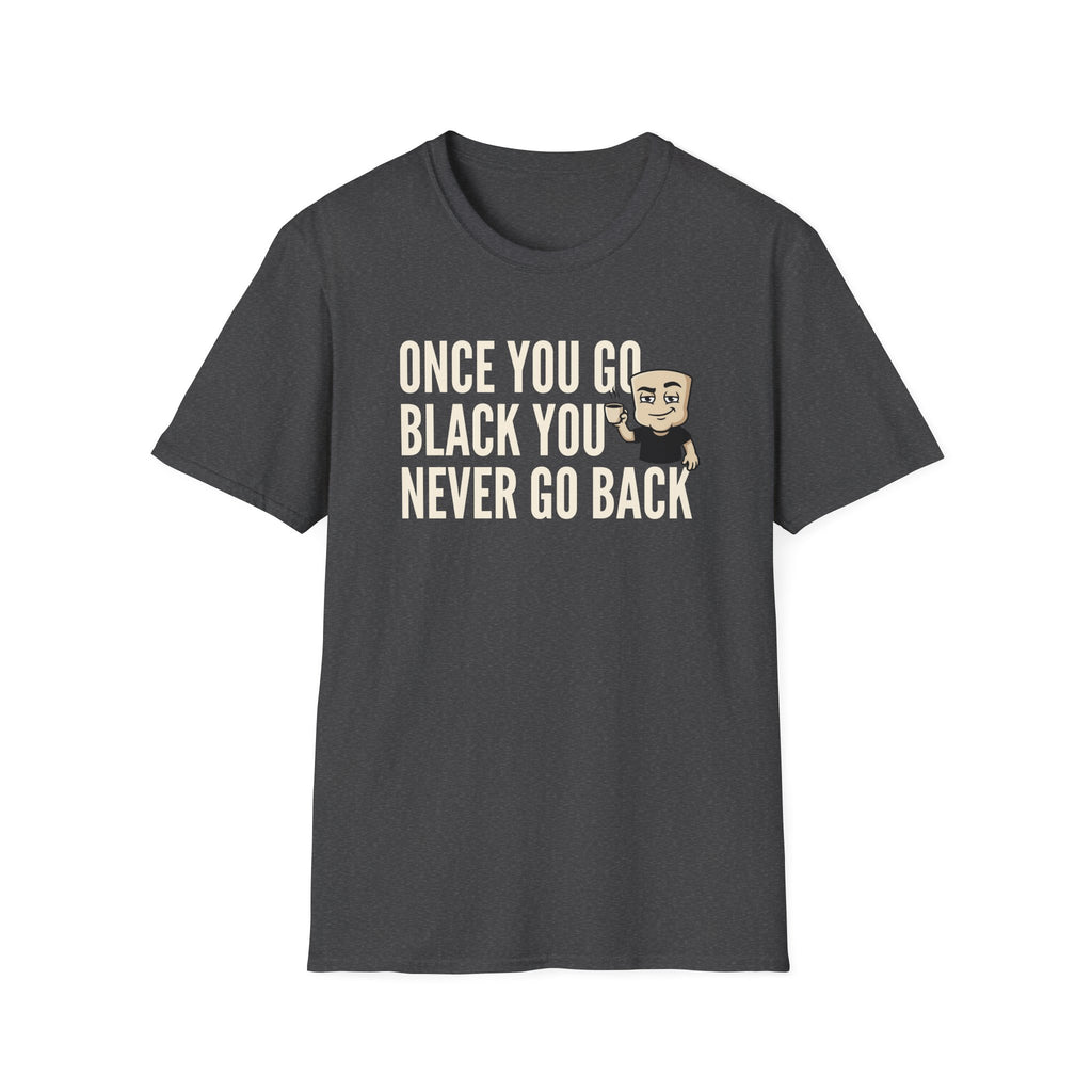 Dark gray T-shirt with coffee mug slogan print
