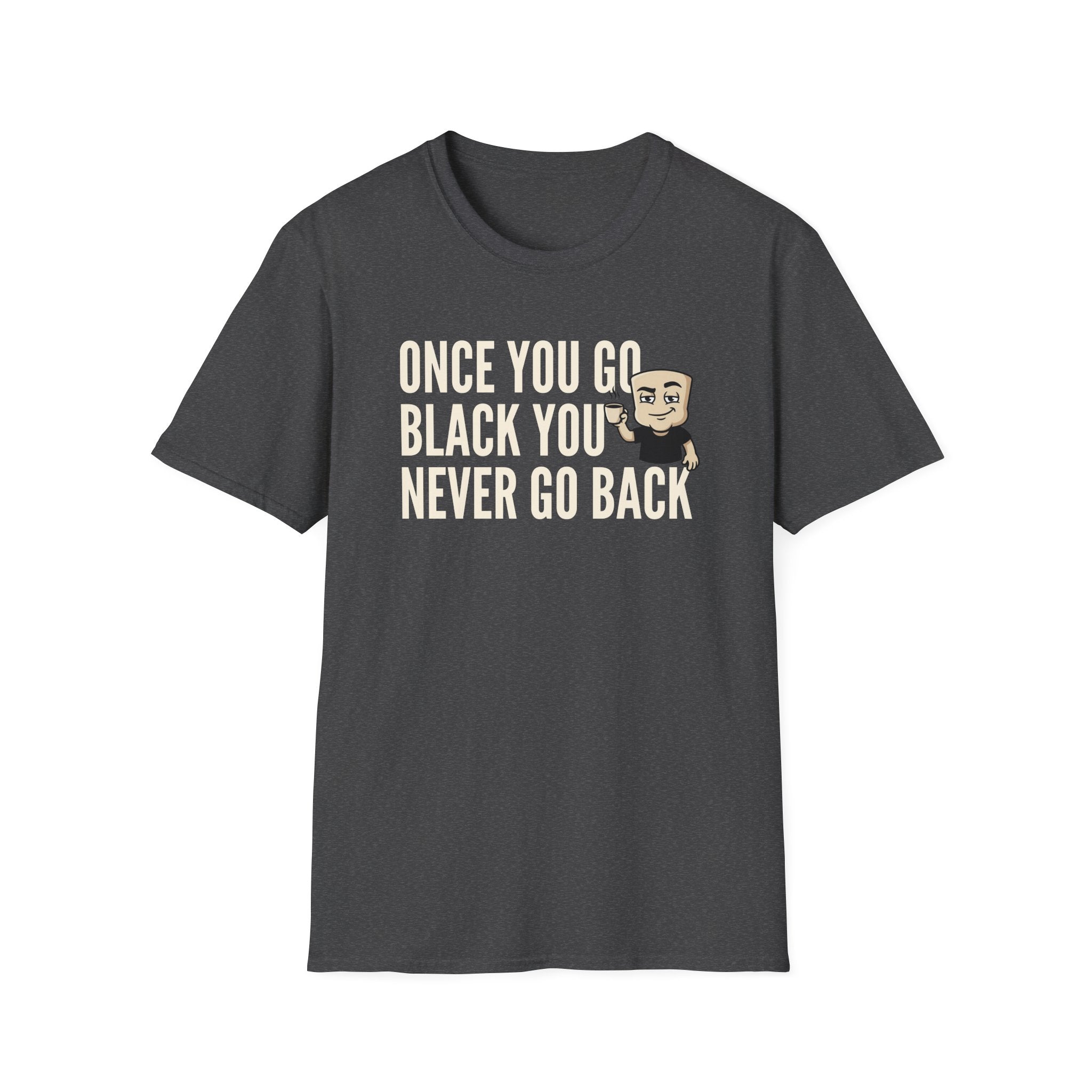 Dark gray T-shirt with coffee mug slogan print