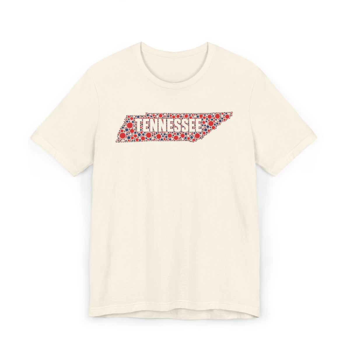Cream t-shirt with colorful floral Tennessee state outline graphic across chest